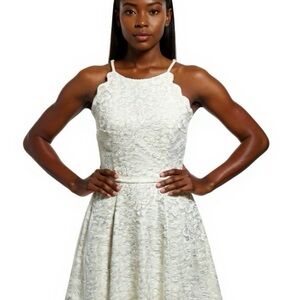 New BCX Womens Sz 4 Juniors' Sz 7 Lace Fit Flare Skater Dress Mini Sleeve White